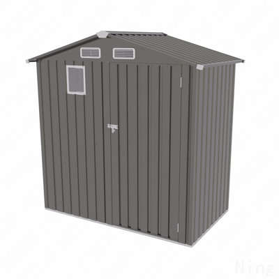 6X 3.5FT Metal Outdoor Storage Shed, Tool Shed With Peaked Roof Watertight With Clear Window And Lockable Door Compact Metal Tool Room