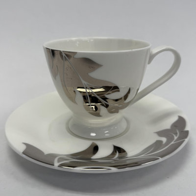 Victoria Bella Set Of 6 Fine Bone China Tea Coffee Cups and Saucers with Black and White Decor