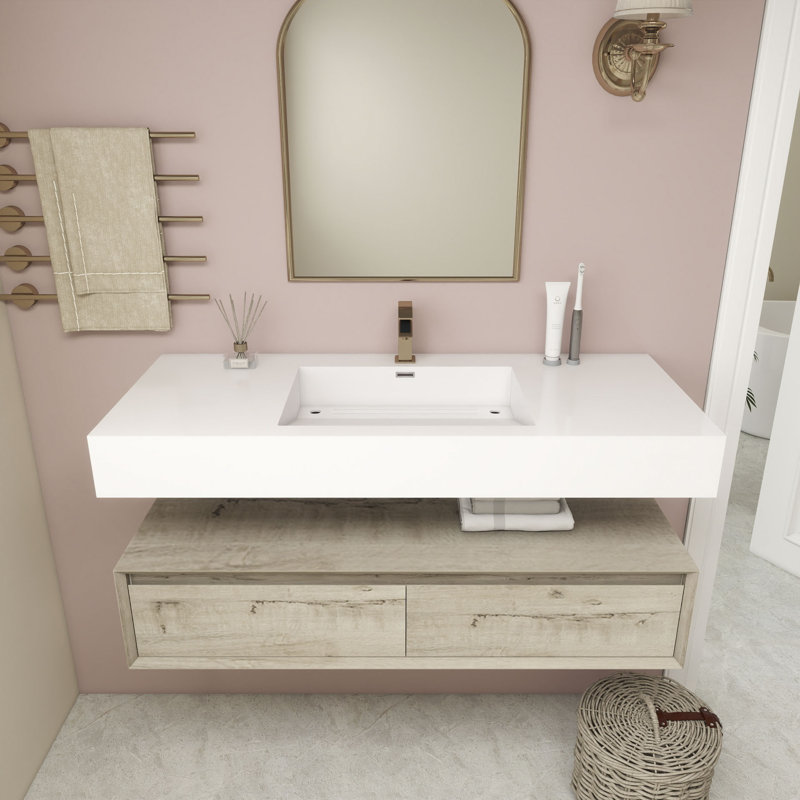 Alysa 48" Wall-Mounted Single Bathroom Vanity Set, White Oak