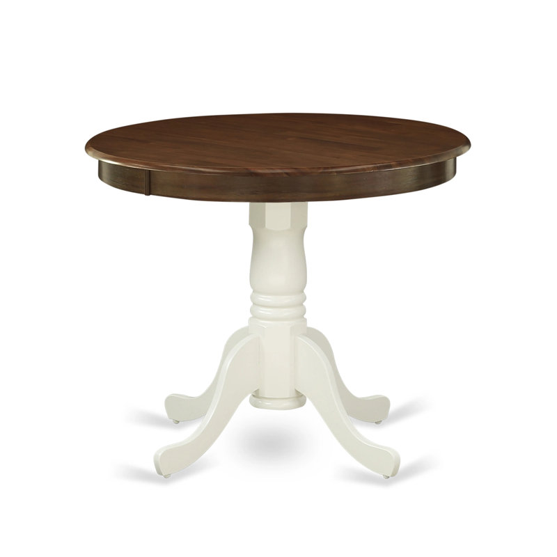 Antique Kitchen Dining Table - a Round Wooden Table Top with Pedestal Base, Walnut & Linen White, Acasia Walnut, Linen White