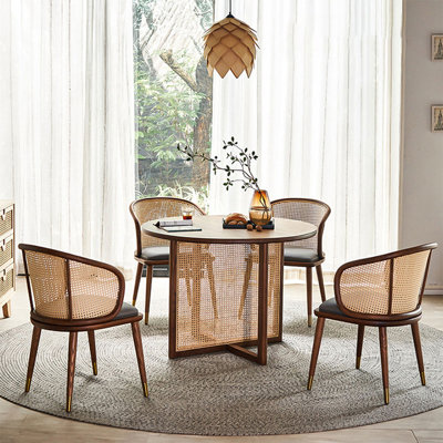 4 - Person Nut-Brown Round Solid Wood Dining Table Set