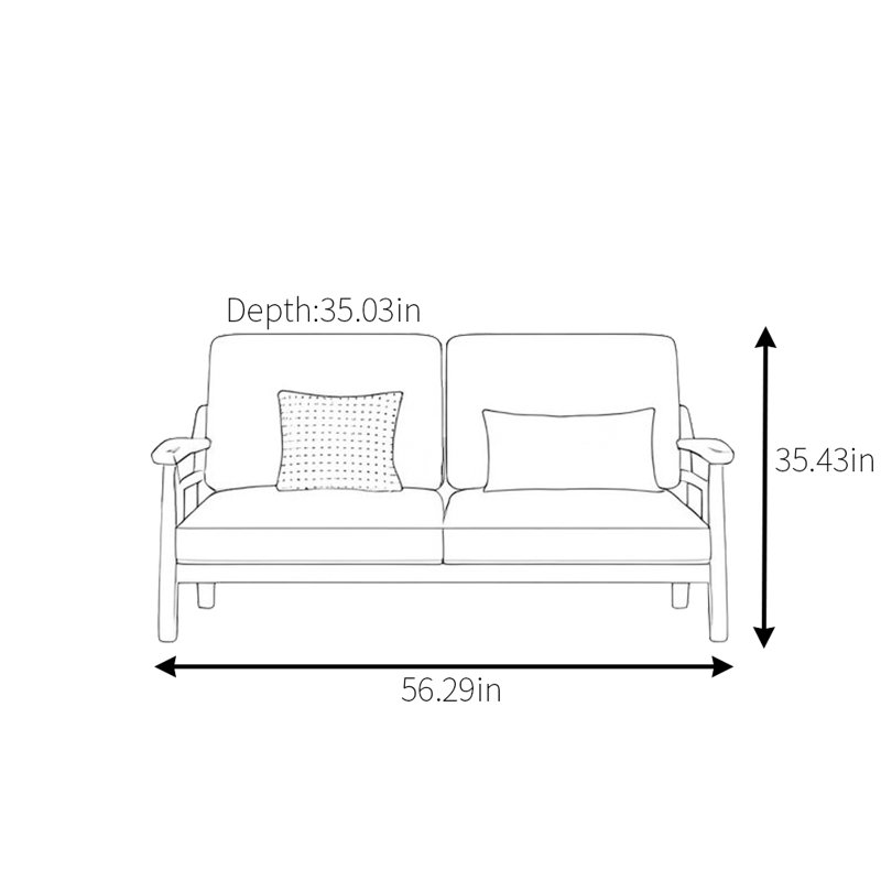Canapé moderne simple en bois massif, 2, H 35,43 po x l 56,29 po x P 35,03 po