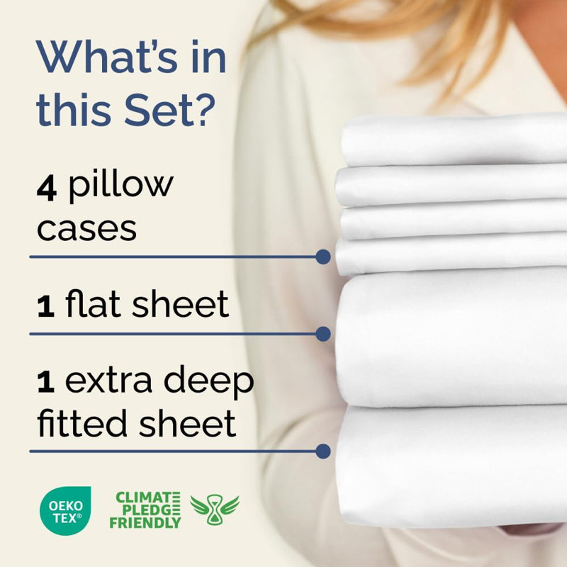 6 Piece Extra Deep Pocket Sheet Set, Cooling & Breathable Bed Sheets, Soft Hotel Luxury Bedding, Fits 18–24 Inch Mattress
