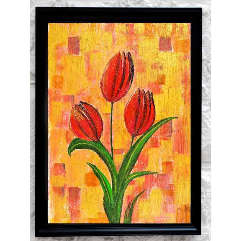 Tulipe rouge sur fond corail | Acrylique sur toile | Avec cadre