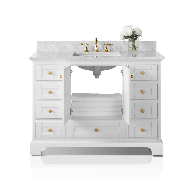 Audrey 48'' W Single Vanity, Carrara White Marble, White/Brushed Gold