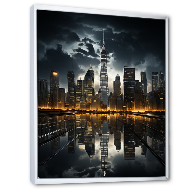 Hoddesdon gratte-ciel monochromatique Metropolis II - impression, H 32 po x l 16 po x P 1 po, Cadre flottant blanc