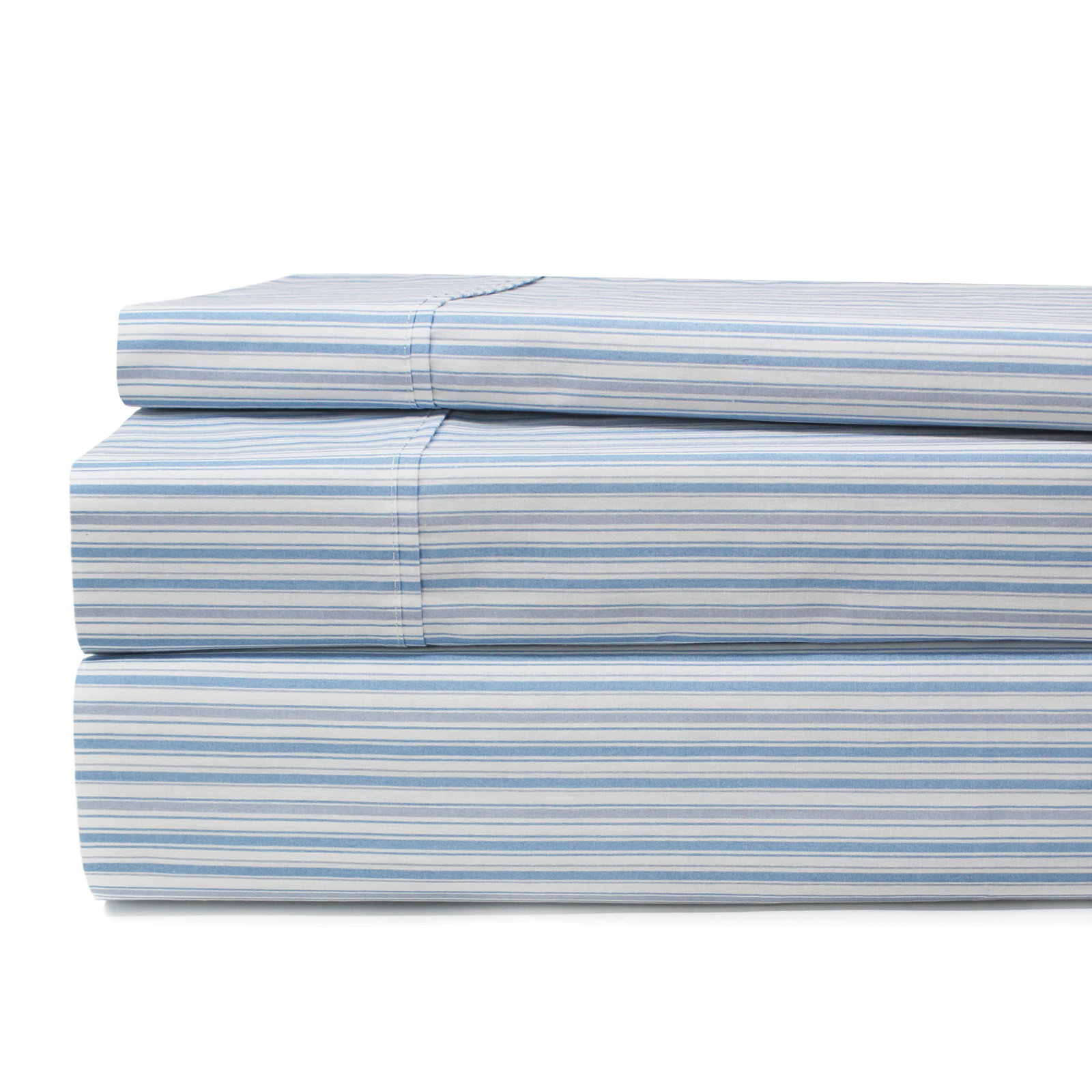 Beford Lane 100% Cotton Percale Sheet Set, Full Sheet Set + Fitted Sheet + 2 Pillowcases, Blue