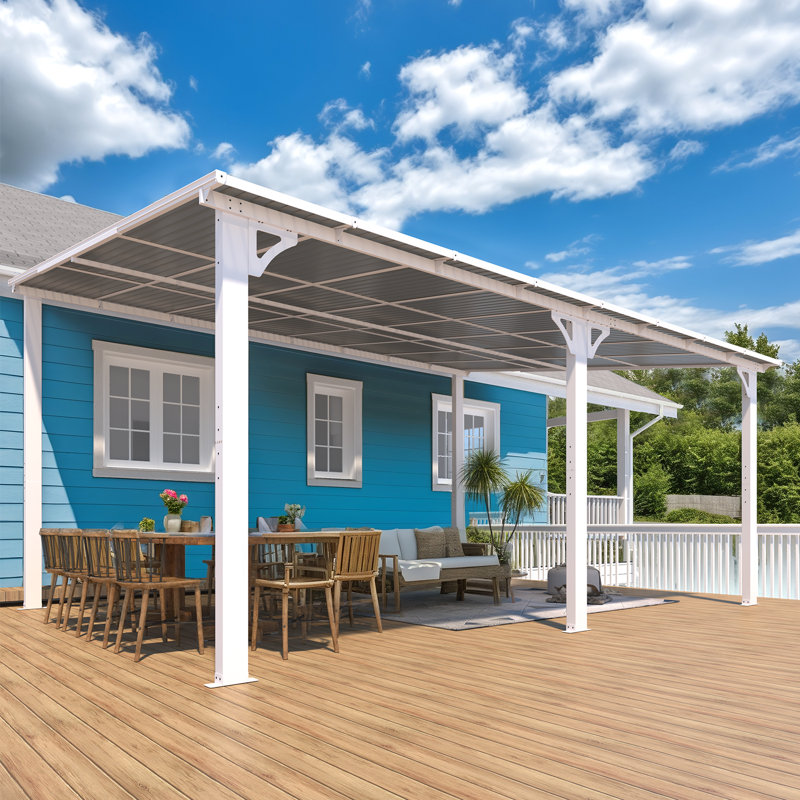 Aluminum Pergola with Canopy, White, 16 ft x 12 ft