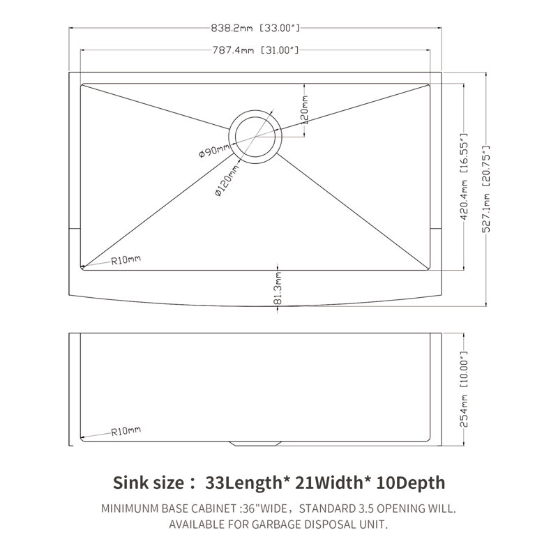33 Gunmetal Black Farmhouse Sink - 33 Inch Kitchen Sink Stainless Steel 16 Gauge Apron Front Kitchen Sink, Stainless Steel