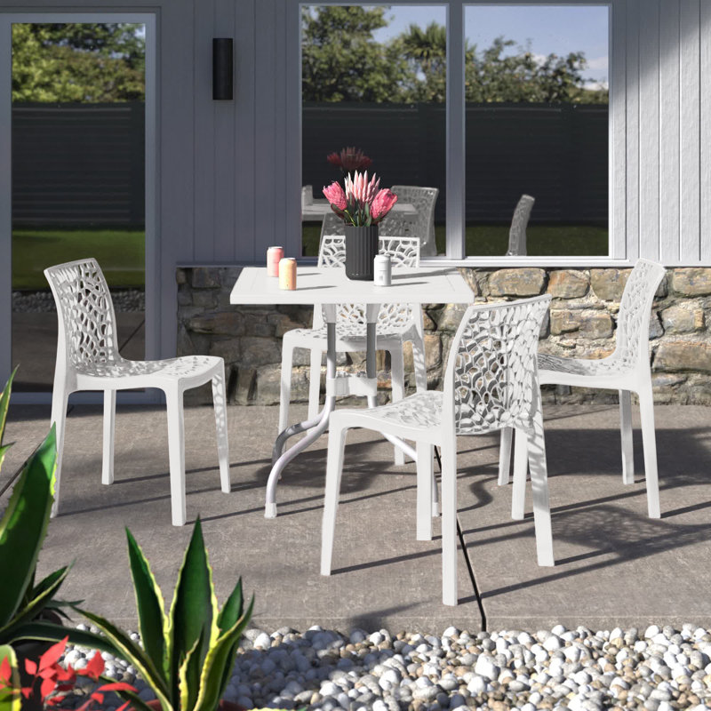 Slezak 4 - Person Patio Dining Set Umbrella Hole Included Square Table, White