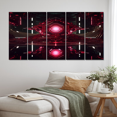 Quantum Universe Futuristic 3D I - Reproduction d'art sur toile à formes abstraites - 5 panneaux égaux