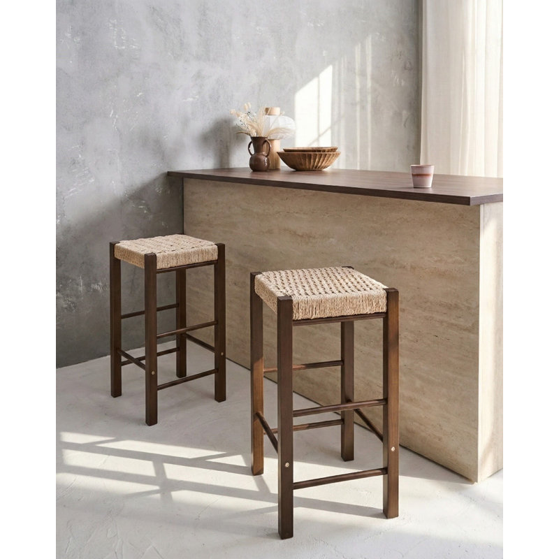 Counter Stool with Solid Wood Frame, Dark Brown