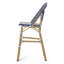 Tabouret de bar 29,5 po en rotin français d'extérieur, bleu sarcelle foncé et blanc, structure en aluminium avec finition en bambou (ensemble de 2)