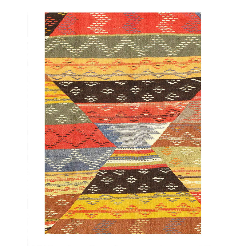 Tapis unique bleu clair / or / bleu marine / rouge 5 pi 3 po x 8 pi 6 po