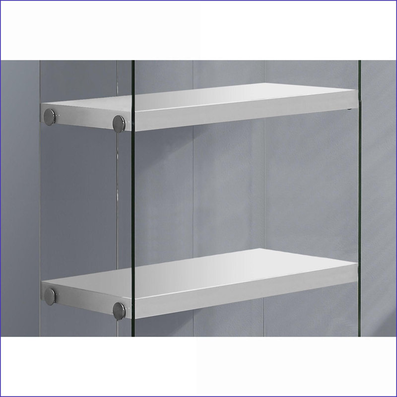 Bibliothèque contemporaine à 5 niveaux | Stratifié blanc neige brillant | Verre trempé transparent | 24 x 12 x 58,75 | Blanc | Panneau de fibres à densité moyenne