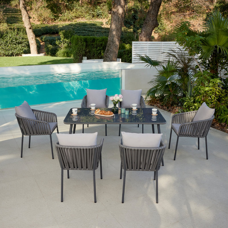 Monastiri 6 - Person Patio Dining Set with Rectangular Table , Cushions Included