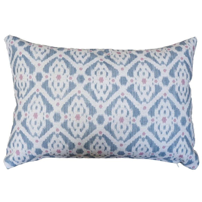 Santorini Linen Blend Cushion in Blue and Pink, 43x30cm, Synthetic filled