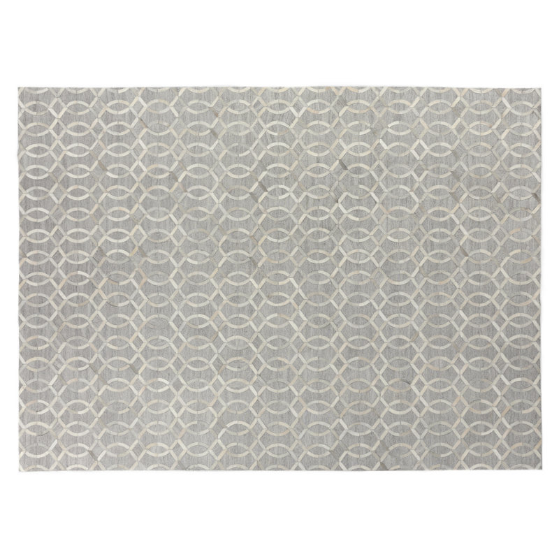 Berlin Cowhide Geometric Area Rug in Silver, Rectangle 5' x 8'