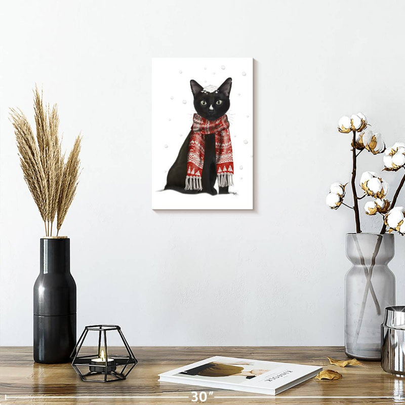Brampt Black Cat Red Scarf, 12" H x 8" W