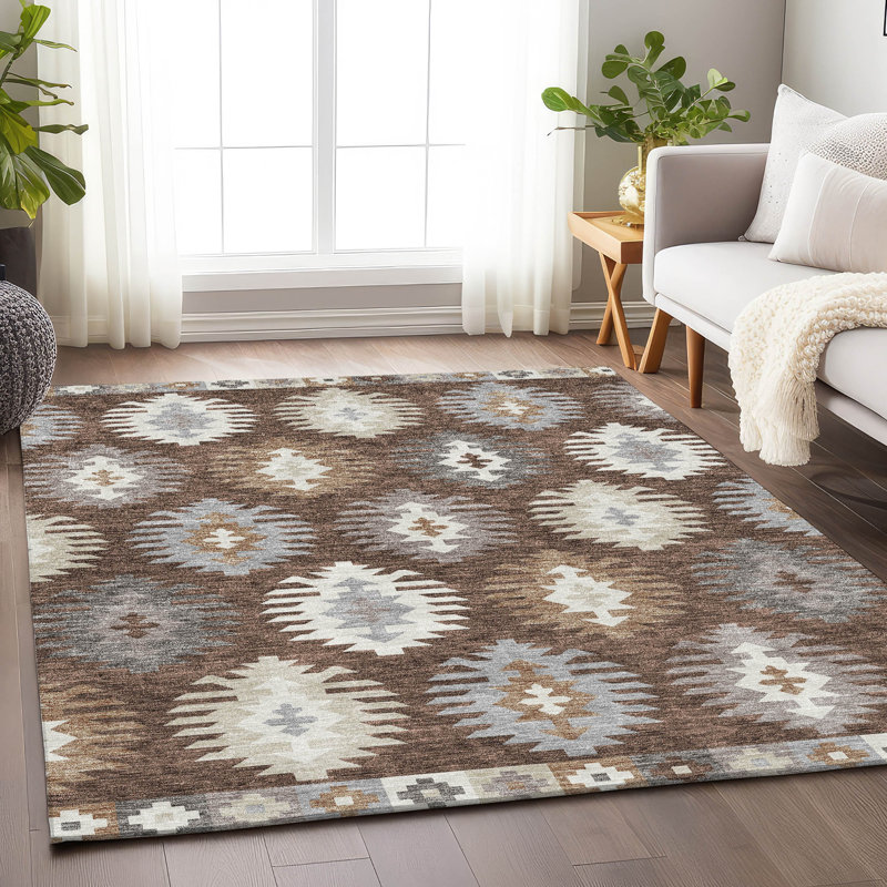 Tapis brun Prisco lavable à la machine de qualité supérieure, Rectangle 9 pi x 12 pi