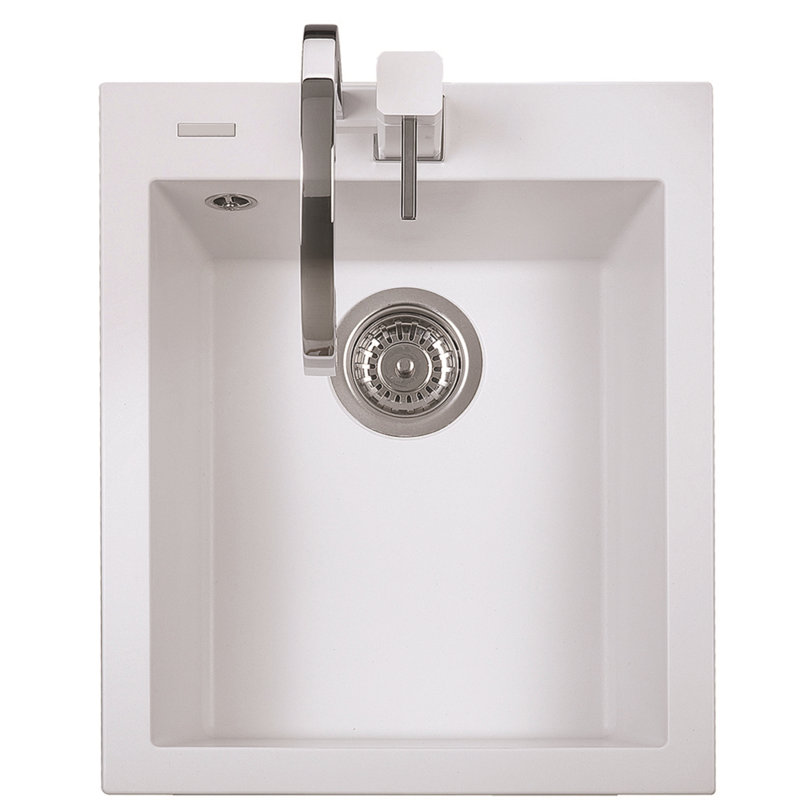 Belfry Kitchen Bo 410mm W Single Bowl Granite Kitchen Sink with 3 Faucet Holes, Milk White