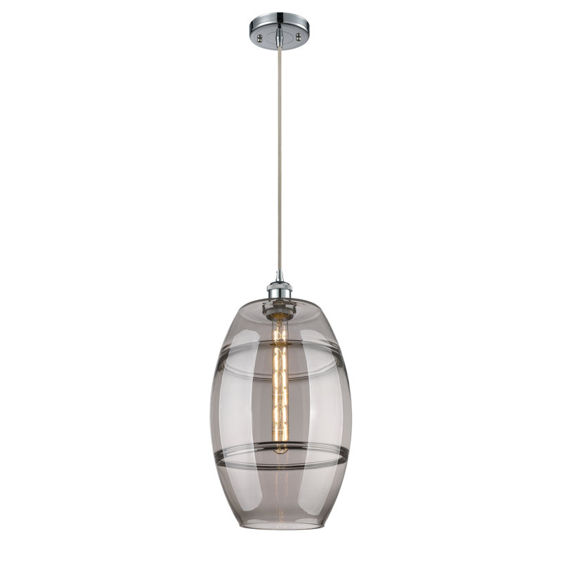 Luminaire suspendu à 1 lumière Ballston Bettylou, H 9,88 po x l 8 po x P 8 po, Gris fumée clair, Chrome poli