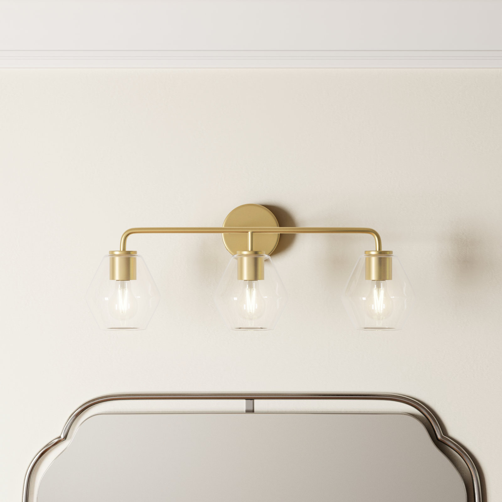 Rooks 3 - Light Dimmable Vanity Light, Satin Brass, Clear