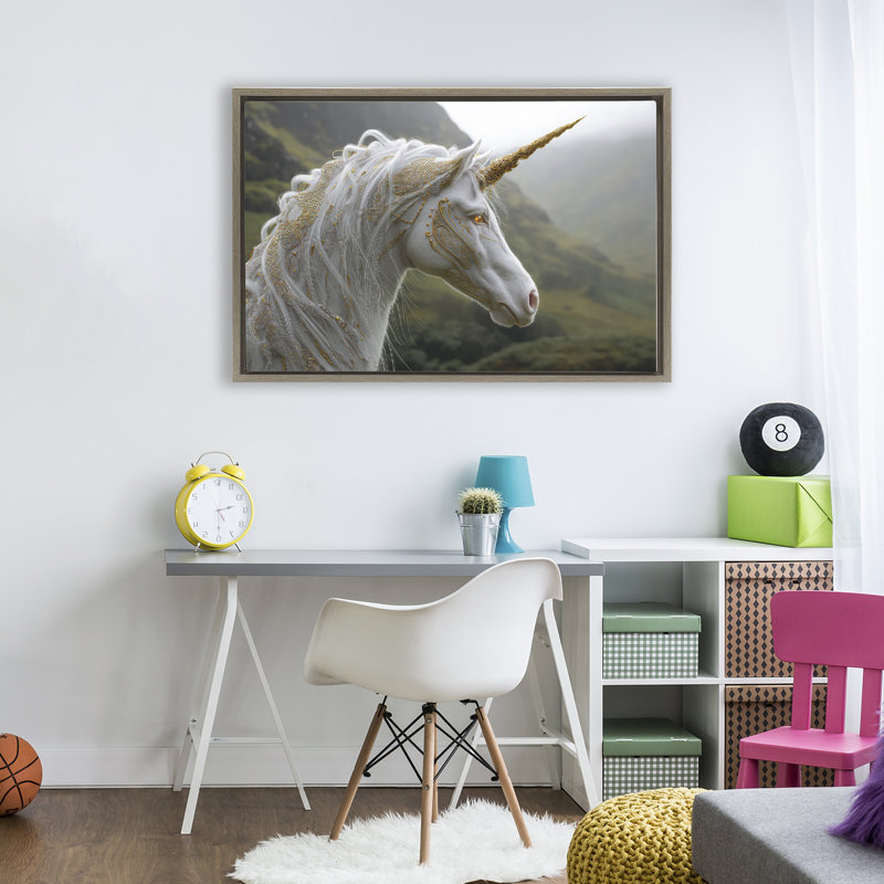 Cadre flottant orné de licorne celtique, design par The Wands Want, H 21 po x l 31 po, Montalcino orme flottant encadré