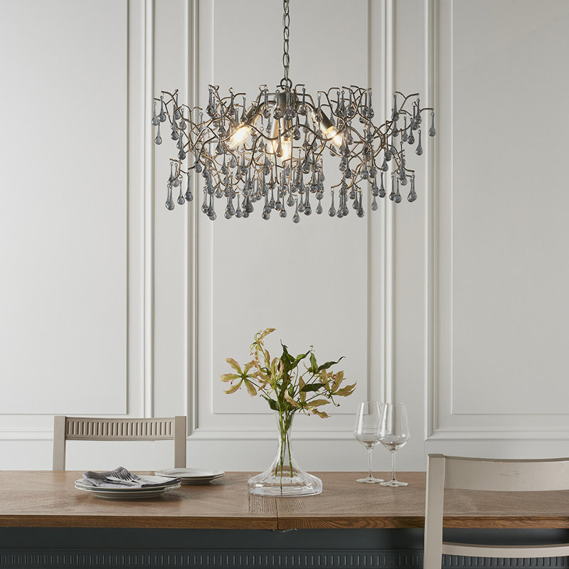 Christin 4 - Light Unique/Statement Chandelier, Aged Silver Paint/Smokey Grey
