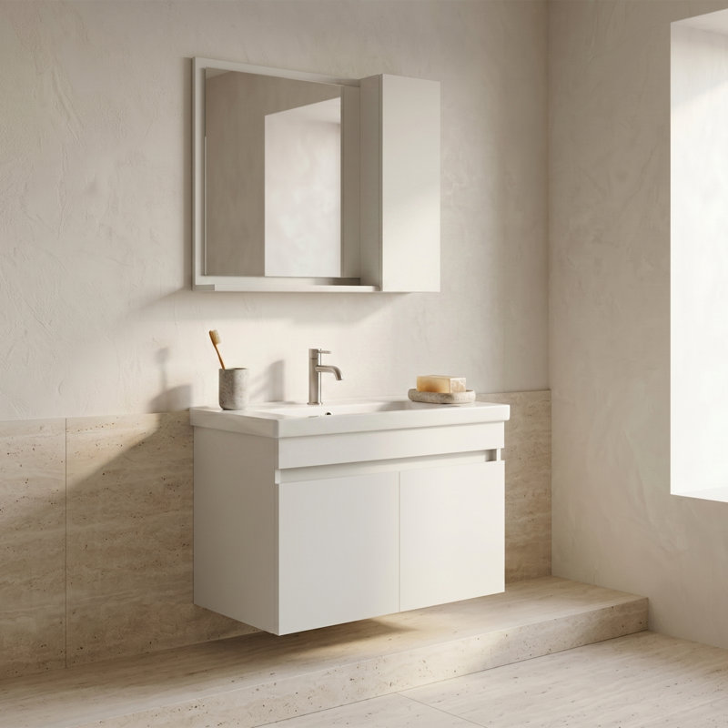 Ensemble de meuble-lavabo mural simple 32 po avec armoire à pharmacie Adair, Matte White