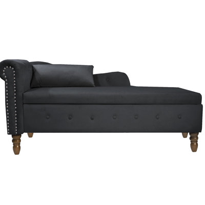 Chaise moderne en velours noir avec rangement et méridienne confortable