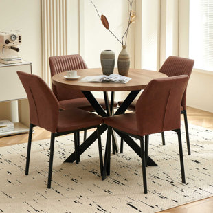 5-Piece Round Dining Table Set, 37 Inch Kitchen Table And 4 PU Leather Chairs