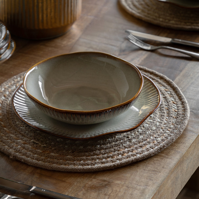 Organic Ridged Pasta Bowl Stone (4pk) 220x55mm