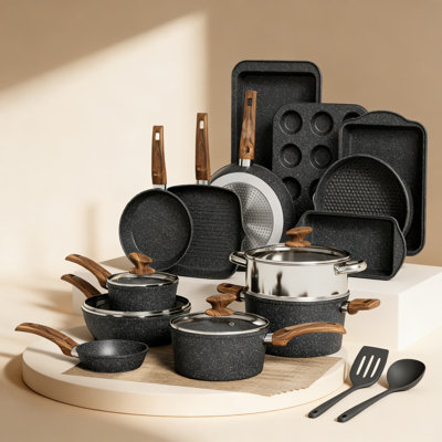 30-Piece Nonstick Cookware And Bakeware Set With Granite Coating, Includes Frying Pans, Saucepans, Baking Pans, Wok, And Kitchen Utensils For All Stovetops
