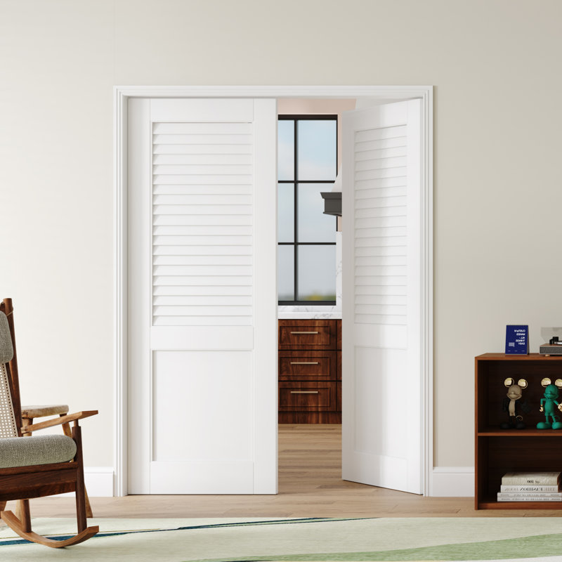 Slab Door - Half Louver Panel Design Prefinished Interior Door Slab Without Hardware, 56" X 80"