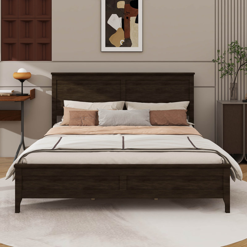 Cadre de lit simple de style minimaliste avec un design épuré, Espresso, Grand lit