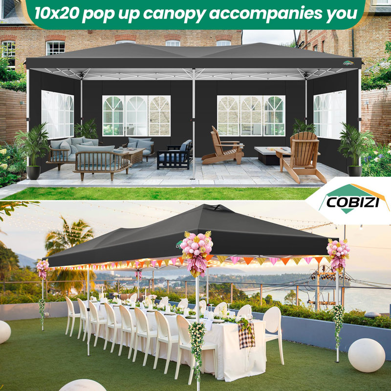 Canopy 10x20 Pop Up Canopy Tent with 6 Sidewalls, One Push Party Tents for Parties Outdoor Wedding Waterproof Gazebo Commercial Event Tent with Sandbags