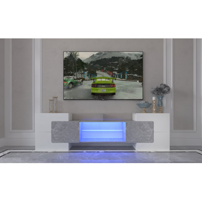 TV Console With Storage Cabinets, Long LED TV Stand Full RGB Color Selection, 31 Modes Changing Lights Modern Entertainment Center With 2 Tempered Gla -  Ivy Bronx, 0CC875B238944BBFB23599DB3949AAA4