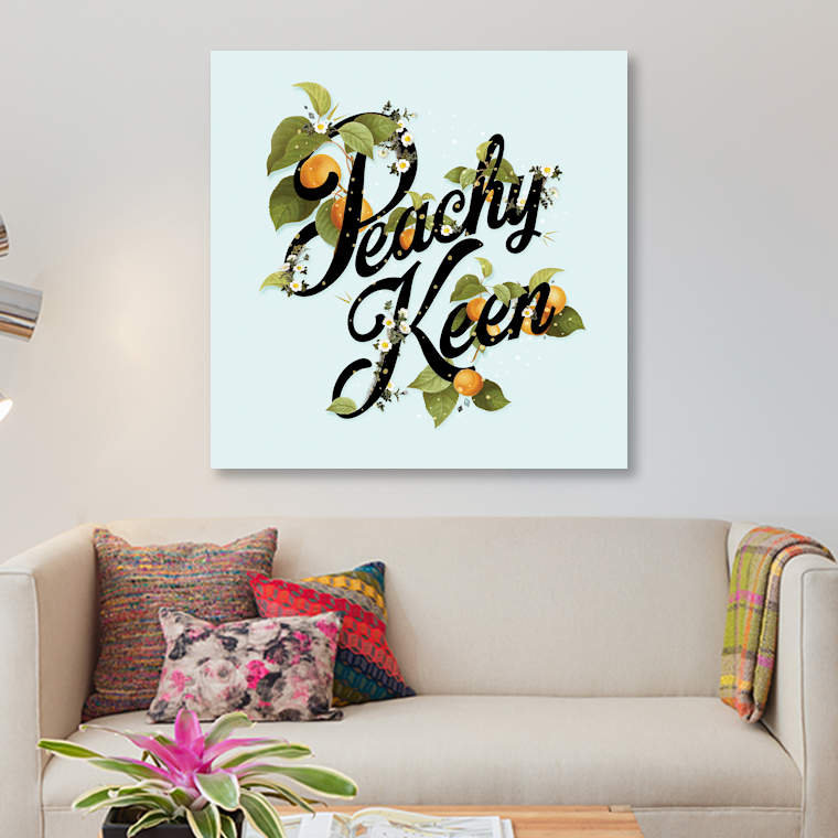« pêche-menthe menthe », art textuel sur toile, H 12 po x l 12 po x P 0,75 po, Toile tendue, Pas de tapis