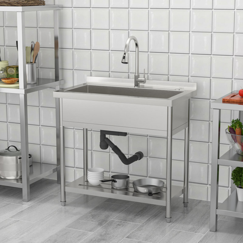 36 Inch Freestanding Stainless Steel Utility Sink for Outdoor Laundry Garage Kitchen Commercial Backyard Garden