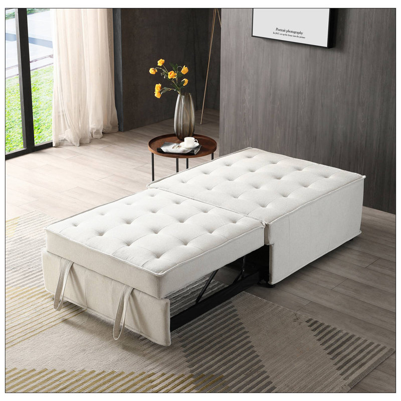 Canapé-lit amovible paresseux en tissu de lin de 39 po Amaylee, Similicuir beige