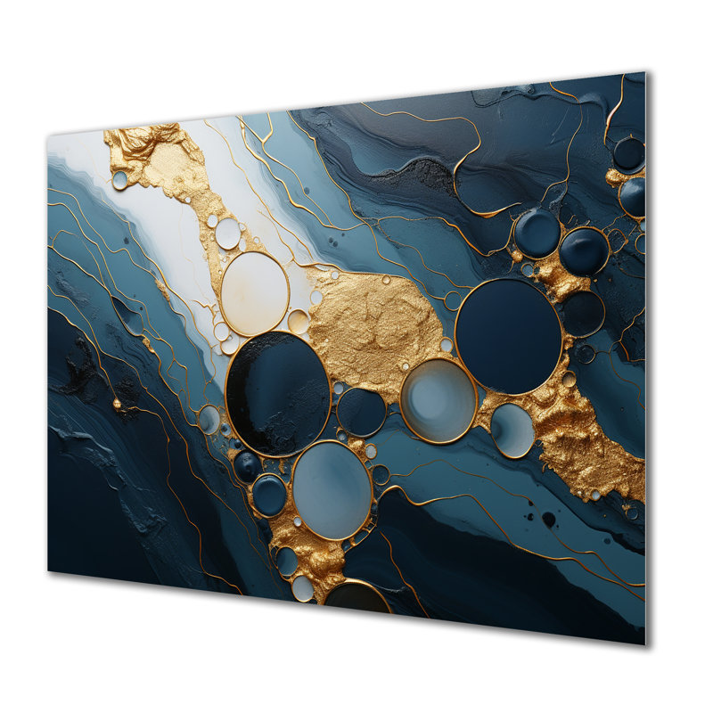 Or et marbre bleu Essence magique III - décoration murale en marbre, H 12 po x l 20 po x P 1 po