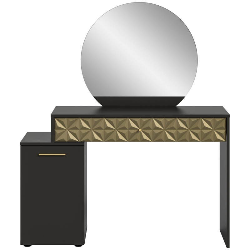 Partenie Dressing Table with Mirror, Black melamine