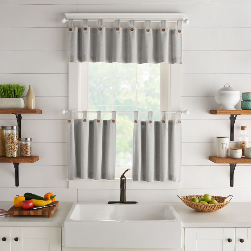 Rideau de cuisine en coton sur mesure Irmlinde, Gris, l 30 po x L 24 po