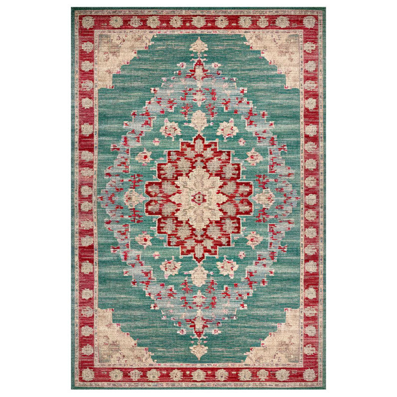 Otto Burgundy Green Oriental Machine Printed Cotton Polyester Area Rug, Runner 2'8" x 8'3"