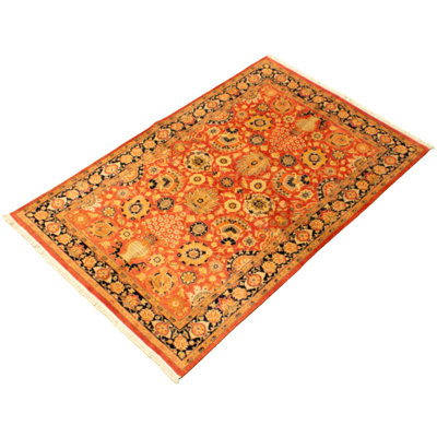 Tapis unique en laine noué à la main 4 pi 10 po x 7 pi 6 po cuivre foncé nouvel âge pako nouvel âge