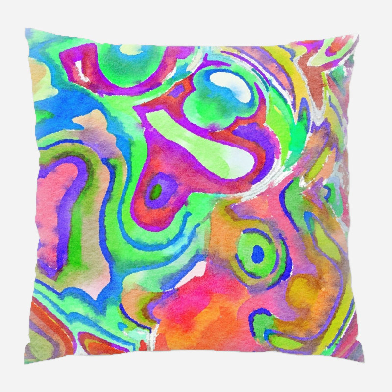 Coussin décoratif aquarelle Kavita, Microsuède, Intérieur