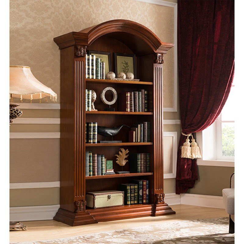 Ornate Arched-Top Traditional Bookcase with Carved Columns