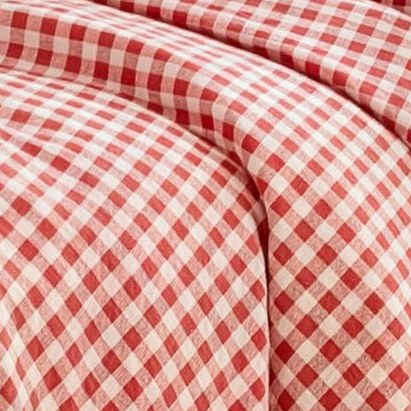Ensemble d'édredon en microfibre prélavée Gingham, Édredon simple + 1 taie d'oreiller, Vichy écossais rouge