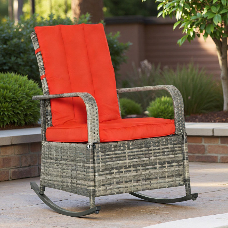 Fauteuil inclinable et berçant en rotin d'extérieur, Rouge